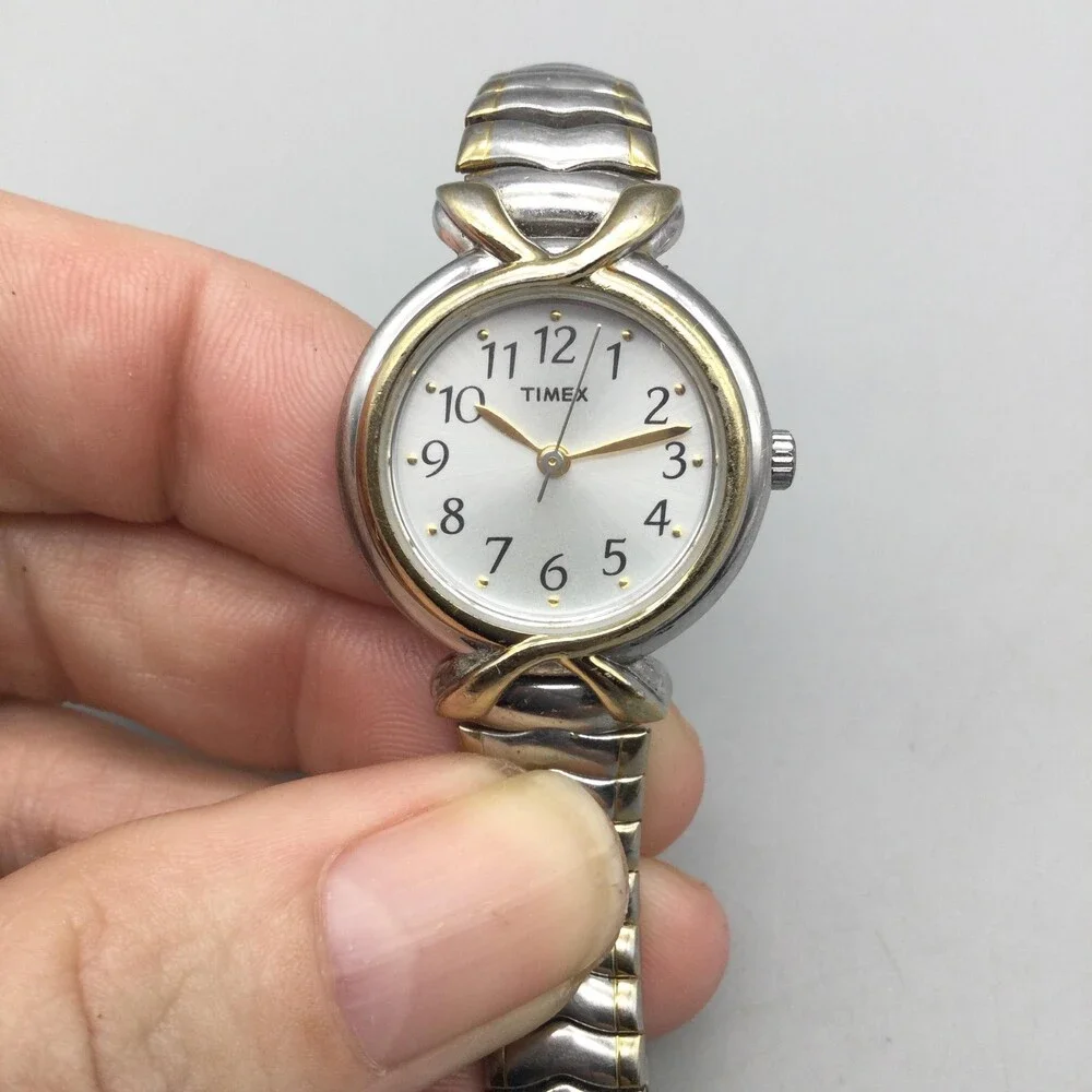 Vintage Timex Womens Watch 25mm Silver Gold Two Tone Expansion New Battery